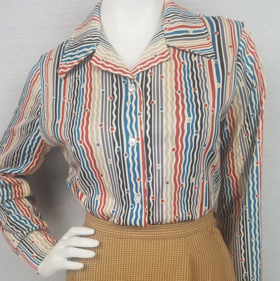Vintage polyester squiggle lines button-up - Picture 1 of 2
